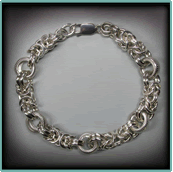 Sterling Silver Byzantine Bracelet with Dot-textured Rings.