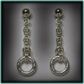 Sterling Silver Byzantine Earrings with Hollow, Swirl-textured Rings.