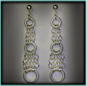 Sterling Silver European Earrings with Three Hollow, Dot-Textured Rings.