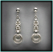 Sterling Silver Byzantine Earrings with Dot-Textured Rings.