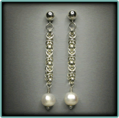 Sterling Silver Byzantine Earrings with Freshwater Pearls.