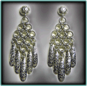 Sterling Silver Japanese Cascade Earrings With Chased Teardrops.