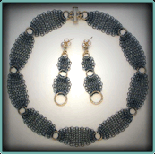 European Titanium Maille Necklace & Earrings with Gold Fill Hammered Rings. Titanium & Gold Fill.